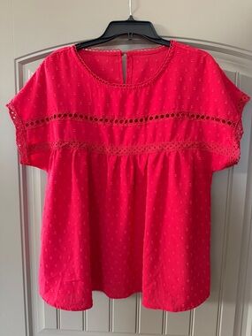 Women’s Red Lace-Trim Peasant Top